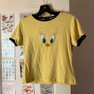Warner Bros Yellow Tweety Bird Slight Crop Top Vintage 1990’s Nostalgia